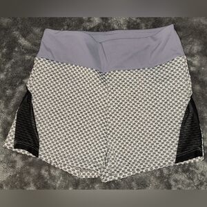 High-Waist Athletic Shorts with Grey Waistband and Black Side Panels